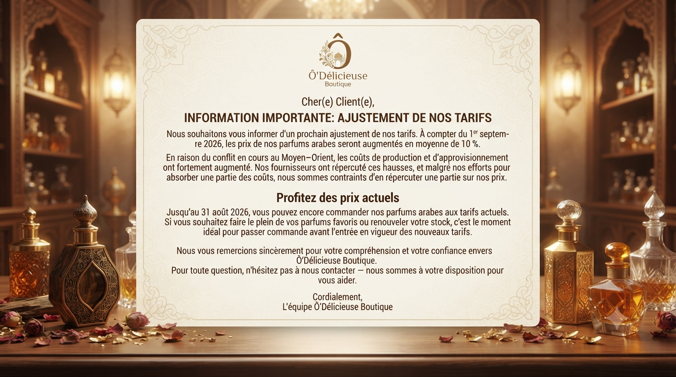 Nouveaux Tarifs à partir de Septembre 